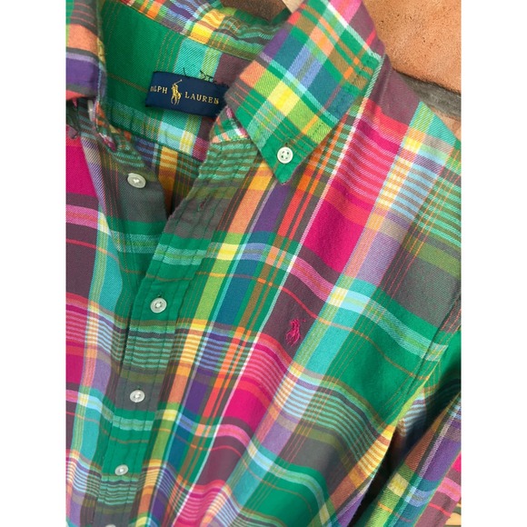 Ralph Lauren Tops - Ralph Lauren Tomboy  Preppy Plaid Button Up Lite Flannel 10 Pink Green